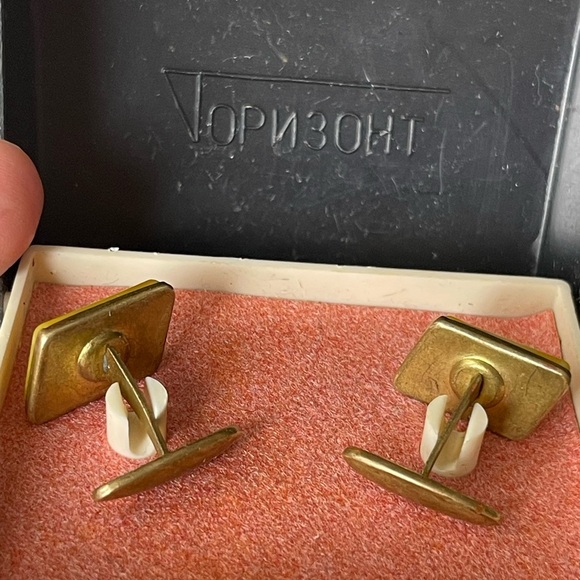 VTG butterscotch Yellow Baltic AMBER cufflinks CUFF LINKS Brass USSR - Picture 5 of 5